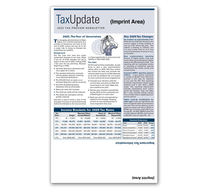 Image for item #03-351: Preview: Tax Update Newsletter 2025 - Self Mailer - Imprinted