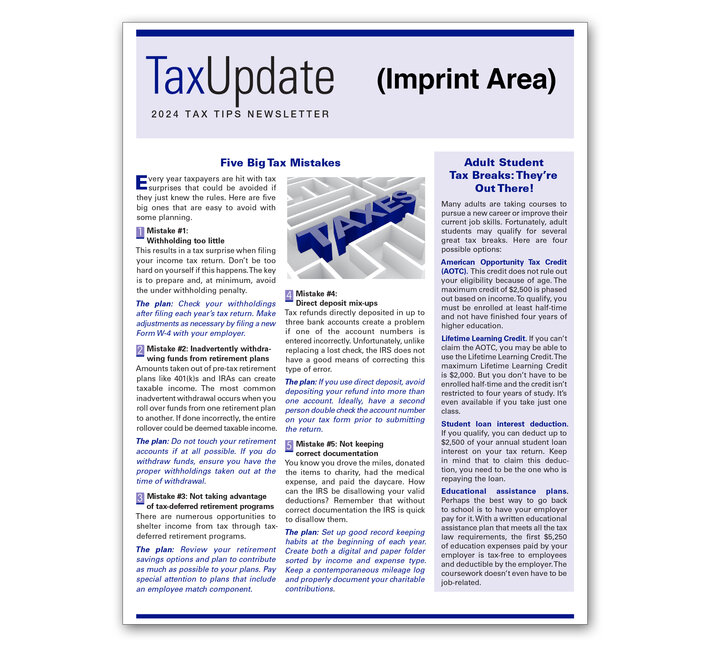 Image for item #03-801: TAX TIPS Newsletter 2024 Imprinted