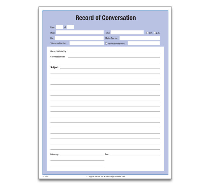 Image for item #21-100: Record of Conversation