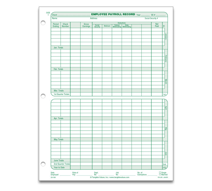 Image for item #23-100: Employee Payroll Record 25 Pack