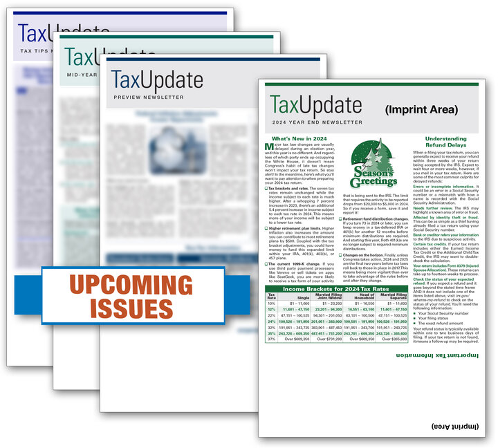 Image for item #33-101: SELF-Mailer Tax Update Newsletter-SUBS imprinted