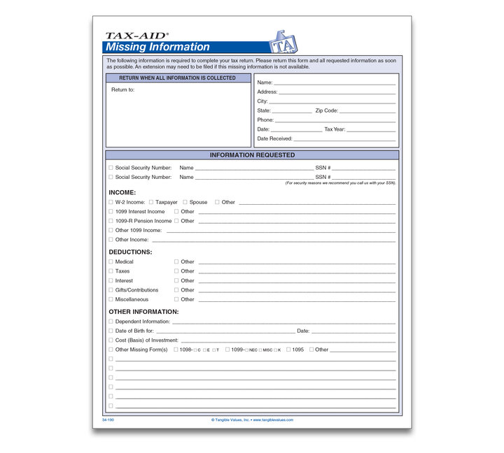 Image for item #34-100: Missing Information PAD