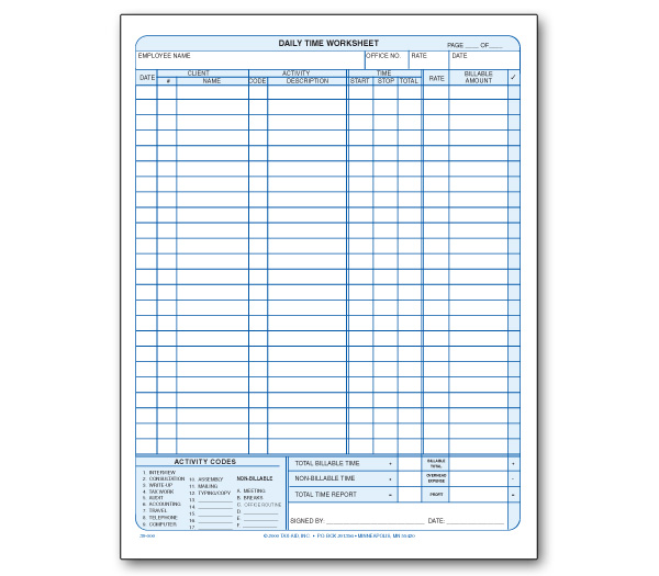 Daily Time Work Record Pad Item 39 000