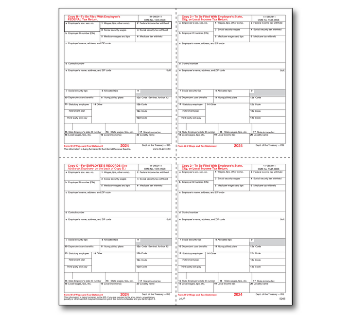 Image for item #82-5205: W-2 Laser 4-up Preprinted