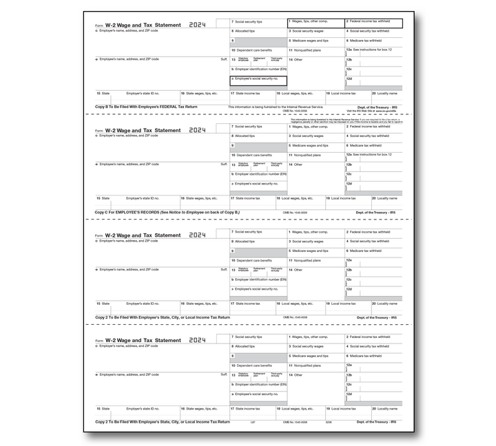 Image for item #82-5206: W-2 Laser 4up Pre-Printed Horizontal