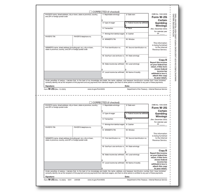 Image for item #82-5231: W-2G Laser Copy B