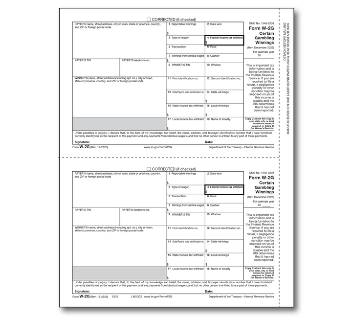 Image for item #82-5232: W-2G Laser Copy 2/C