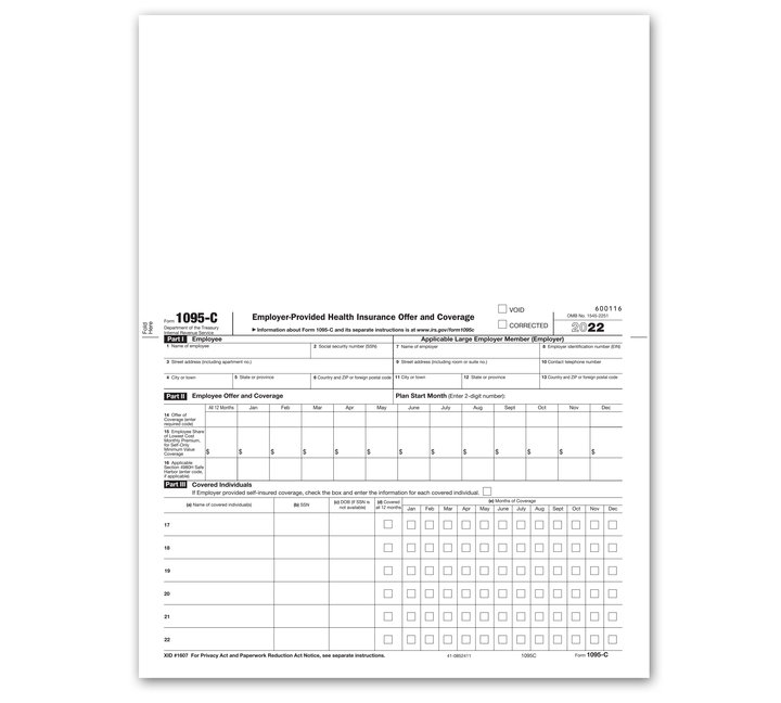 1095C Employer Provided Health Insurance Laser Form Item 891095c