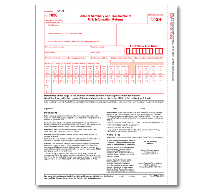 Image for item #89-5100: 1096 Annual Summary