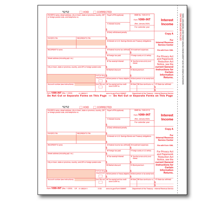 Image for item #89-5120: 1099 Laser INTEREST Fed. Copy A