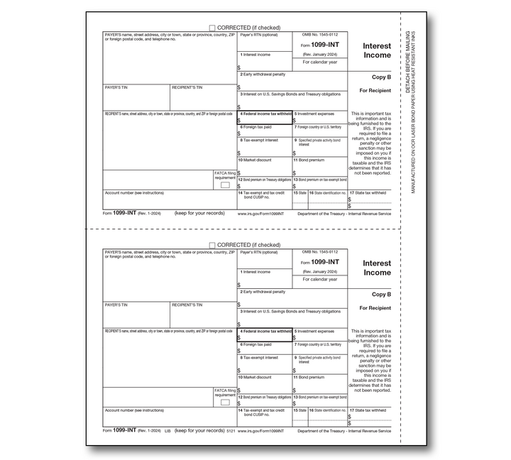 Image for item #89-5121: 1099 Laser Interest Recipient Copy B