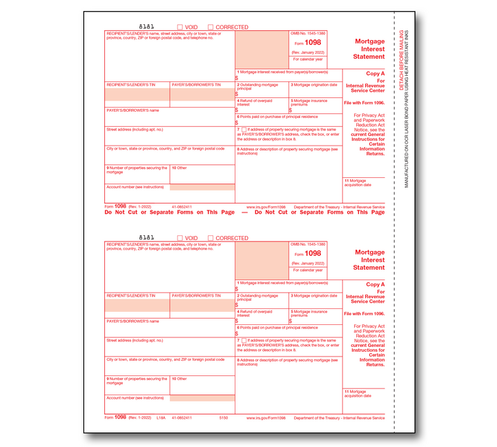 Image for item #89-5150: 1098-Mortgage Interest Laser Federal Copy A