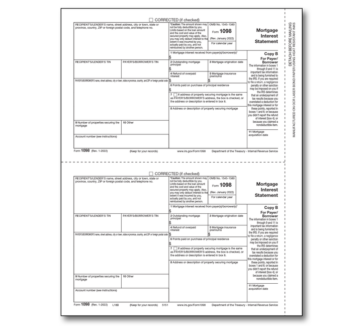 Image for item #89-5151: 1098-Mortgage Interest Laser Payer/Borrower Copy B