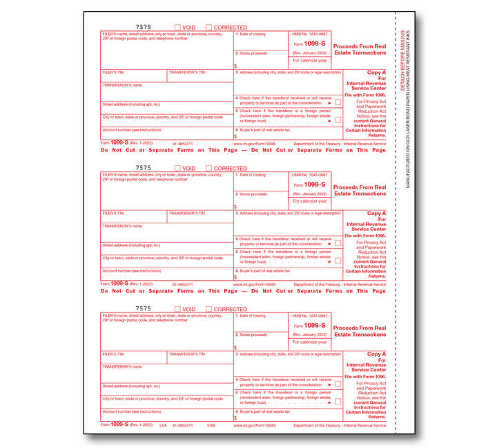 Image for item #89-5160: 1099S Laser Fed. Copy A