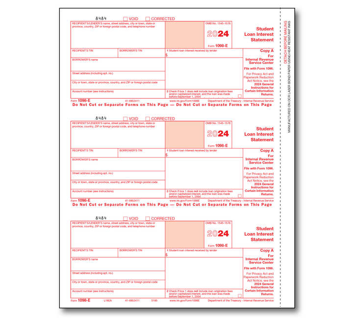 Image for item #89-5185: 1098-E Federal Copy A (3 up)