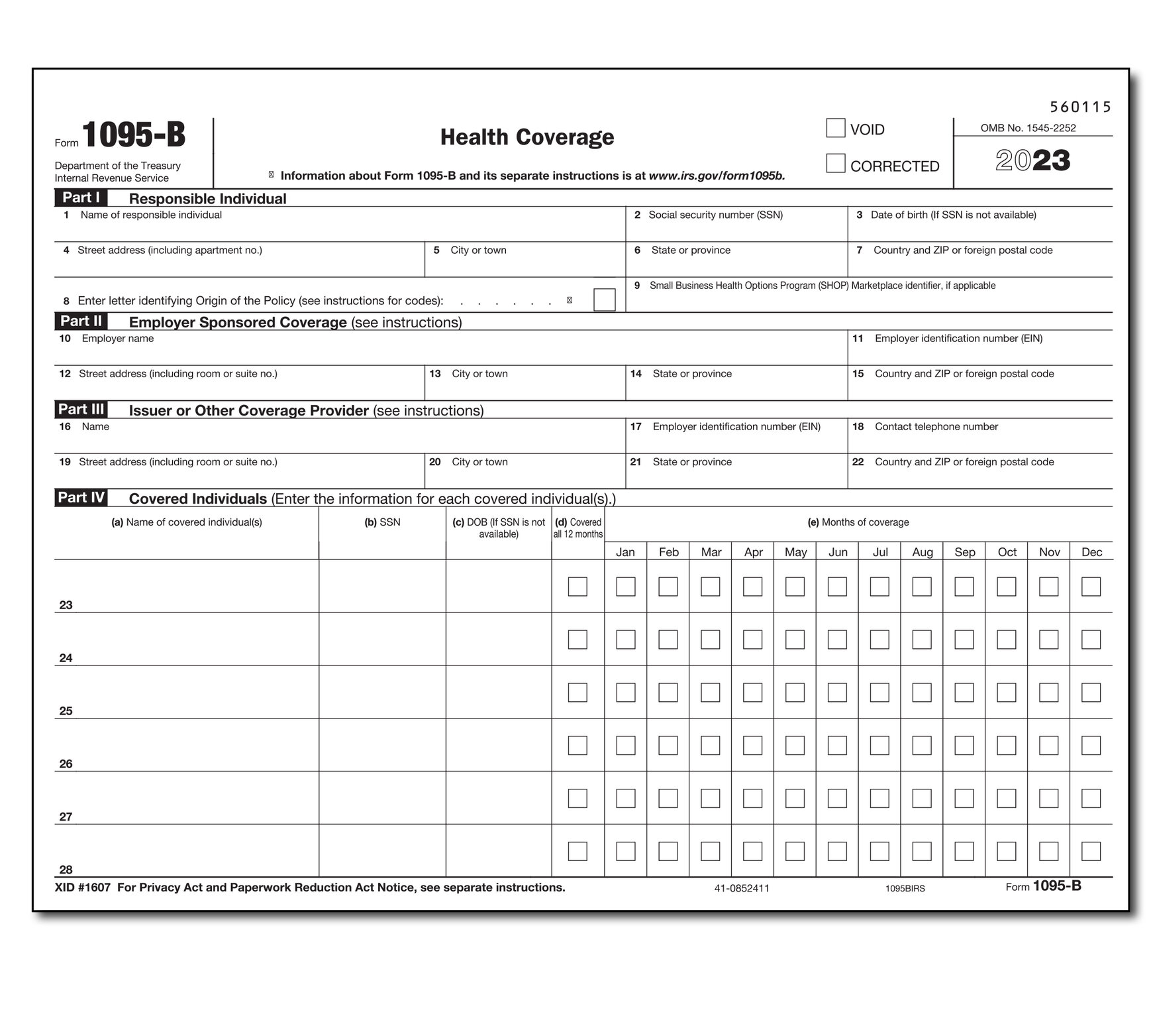 1095B Health Coverage Laser: IRS Landscape - Item: #89-1095bi