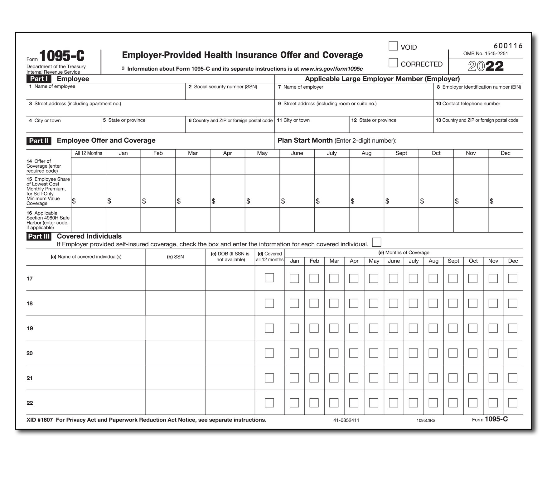 1095-Ci Employer Provided Health Ins: IRS Landscape - Item: #89-1095ci